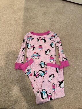 Little Sleepies Pink Penguin Pajama Set with Magenta Trim